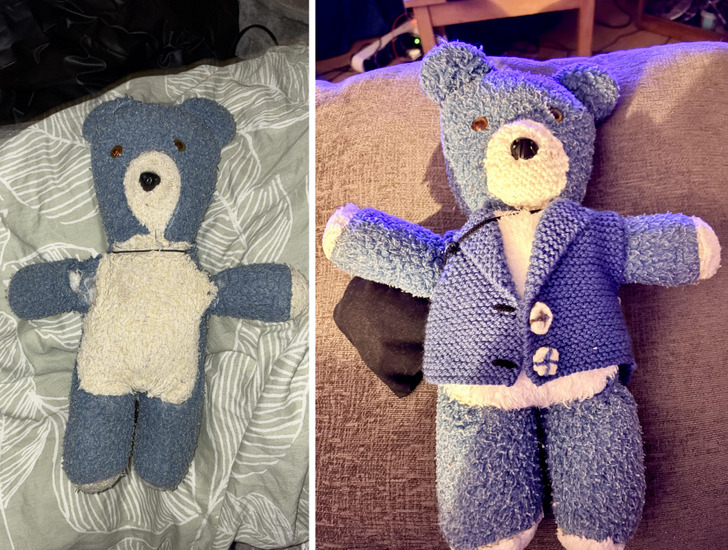 A 58-Year-Old Bear Got a Knitted Tummy, New Paws and a Jacket From His Owner’s 81-Year-Old Mum