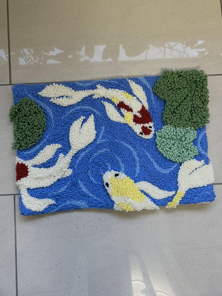 A First Large Rug, a Koi Pond Drawn Freehand