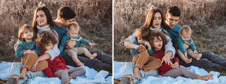 A Family of Five Asked Which Shot Should Make the Christmas Card: Photo 1 or Photo 2