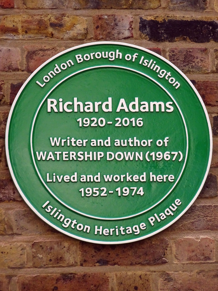 The plaque on Richard Adams’s former home in London, where he lived from 1952 to 1974