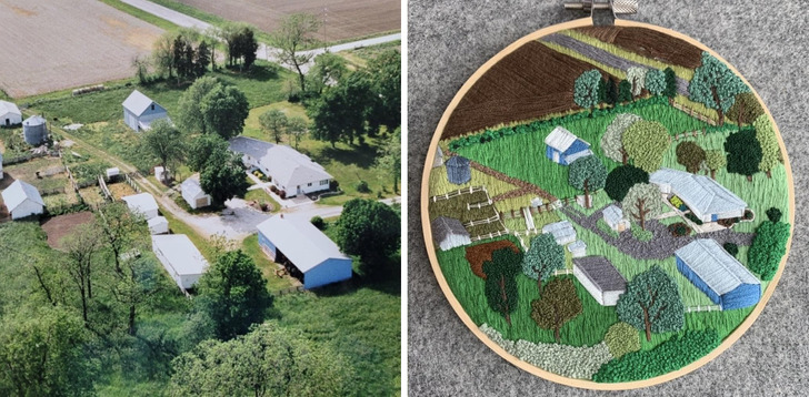 Grandma's Whole Farm, Stitched From an Aerial Photo as a First Real Project