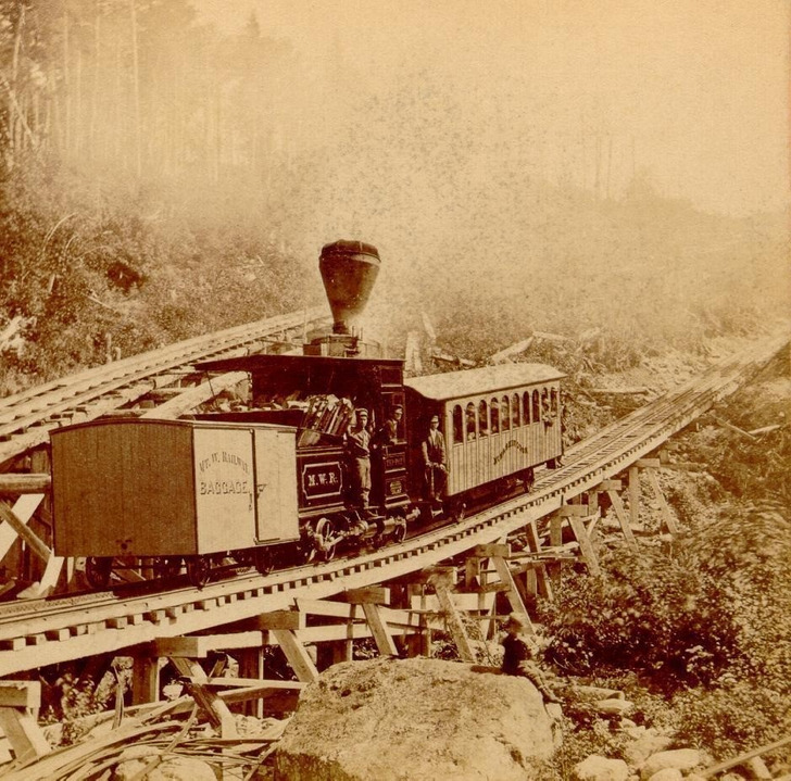 1880s: a train leaving the depot