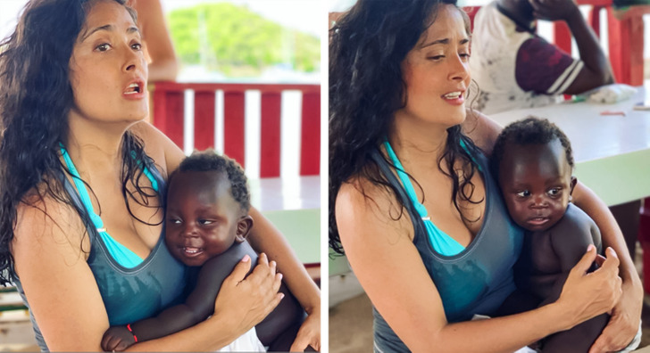 salma hayek breastfeeding african baby