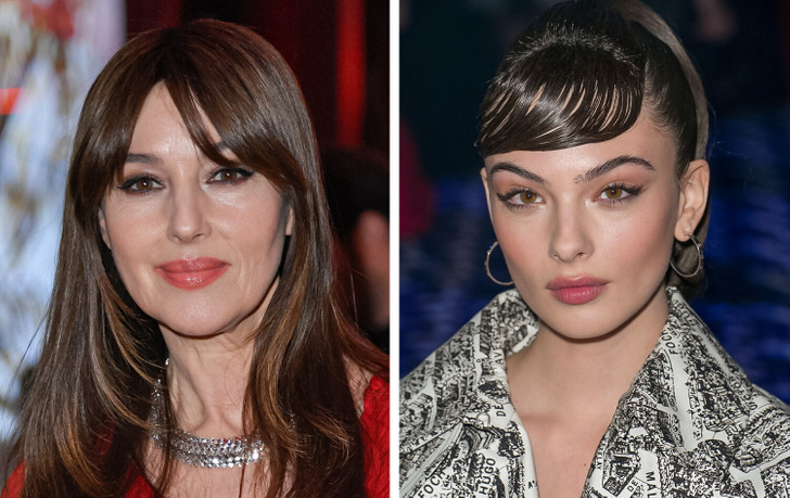 Side by side close-up of Monica Bellucci and her daughter Deva Cassel.