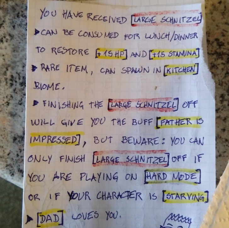 A Single Dad Leaves Notes Written Like Video-Game Loot Next to His Daughter’s Food
