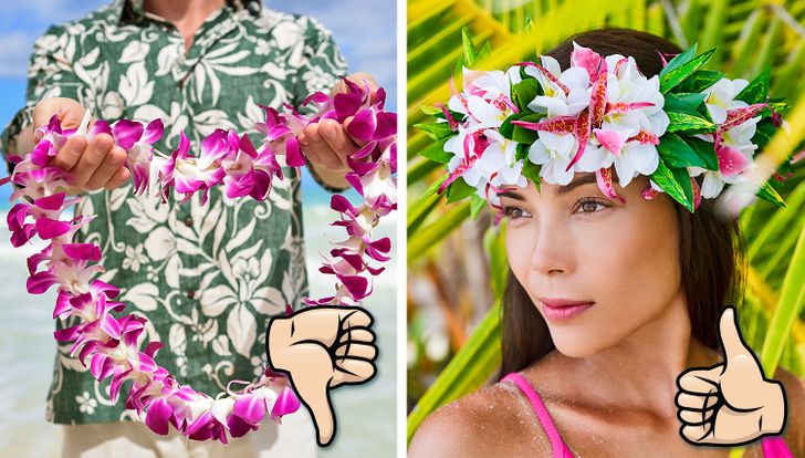 Hawaii and Tahiti: Never wear a closed lei