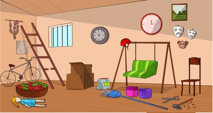 Imagine that you are in the basement. There are a lot of different items. Look around. Did something catch your eyes? Maybe you'd like to get rid of something? Choose an item in the picture below and see the results.