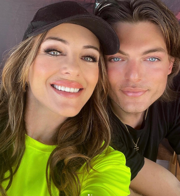 Elizabeth Hurley and her son Damian Hurley pose for a selfie.