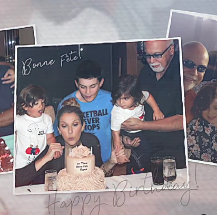 Celine Dion blowing out candles as she celebrates her birthday along with her kids and husband.