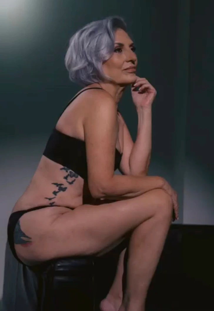A grandma takes part in a photoshoot, showing the beauty of 70-year-old bodies